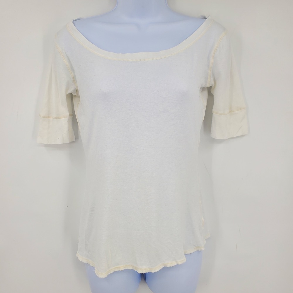 Abercrombie & Fitch Y2K Cream Scoop Neck Top Raw Hem Large Coquette Prep Vintage